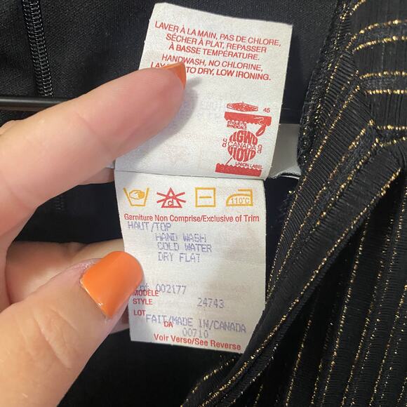 Joseph Ribkoff Trends VTG Black Lurex Pinstripe Black Gold Halter Vest Top Sz 10 - Picture 5 of 7